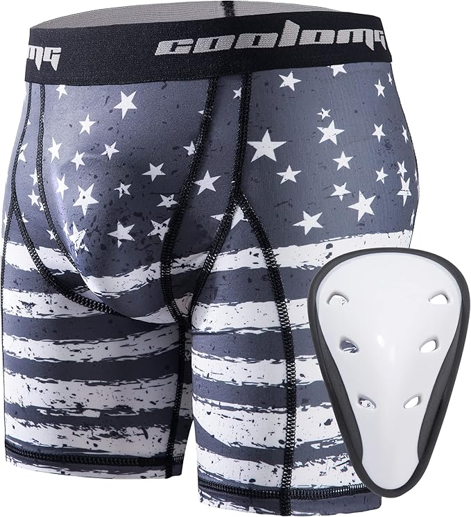 COOLOMG Youth Boys Compression Shorts with Protective Cup Athletic Sports Underwear for Baseball Football Lacrosse Hockey