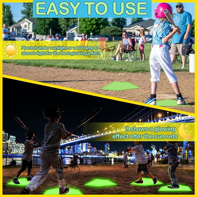Glow-in-the-Dark Baseball Rubber Bases - 2/3/4 Piece Home Plates for Pitcher's Daily Strength and Agility Training, Backyard Practice, Adult for Softball Kickball Baseball Play and Playground Practice
