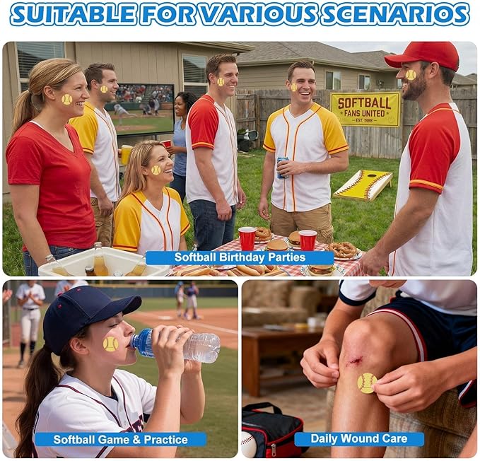 100 Pack Softball Bandages 1 Inch Round Softball Shape Dot Sports Adhesive Bandages for Small Wounds Scrapes First Aid Supplies for Athletes