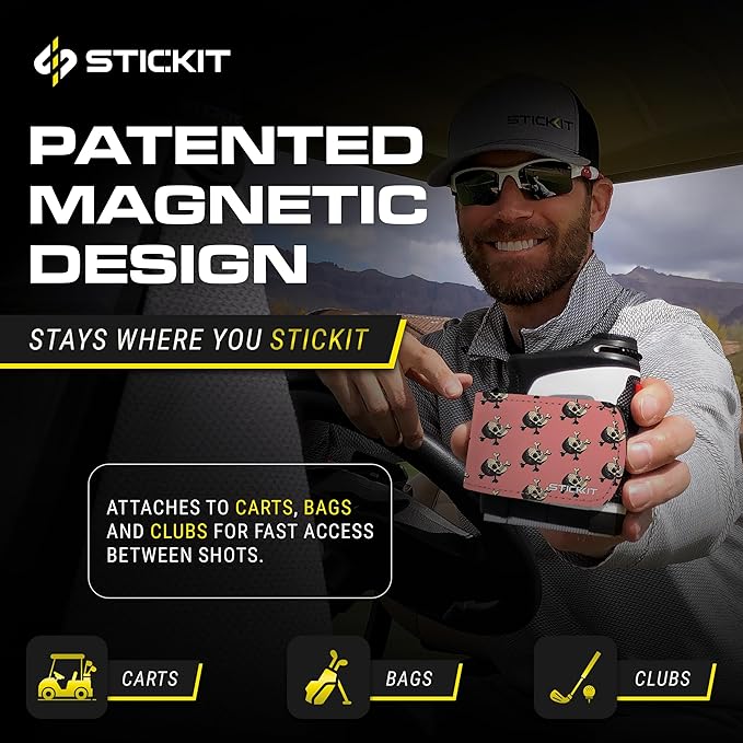 STICKIT Magnetic Rangefinder Strap | Strong Magnet Securely Holds to Golf Carts and Golf Clubs for Easy Access | Slim, Form Fitting, Size Adjustable