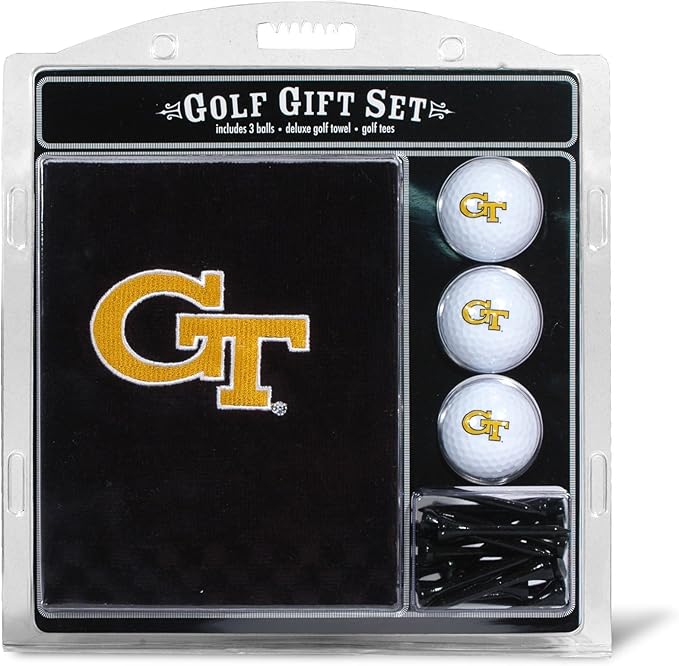 Team Golf NCAA Gift Set Embroidered Golf Towel, 3 Golf Balls, and 14 Golf Tees 2-3/4" Regulation, Tri-Fold Towel 16" x 22" & 100% Cotton