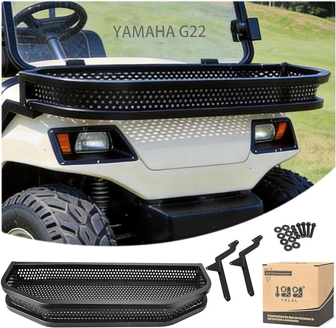 10L0L Golf Cart Front Cargo Basket for EZGO TXT/RXV、Club Car DS/Precedent、Yamaha G22/G29 - Heavy-Duty Steel Mesh Storage Rack, Gas/Electric Compatible