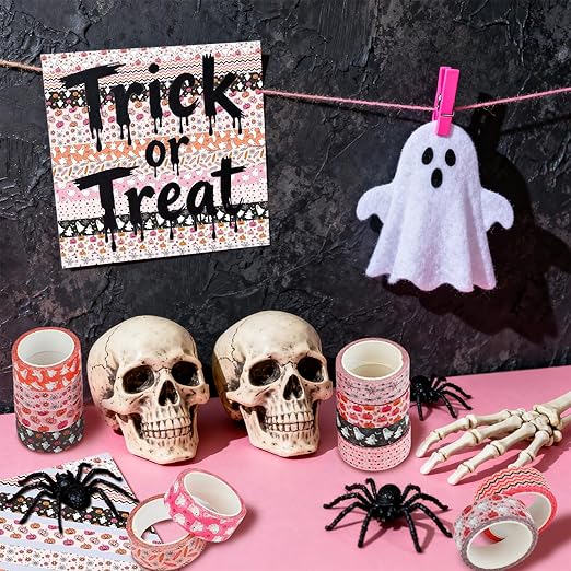 12 Rolls Halloween Washi Tape, Cute Ghost Pumpkin Spiders Masking Tape Boho - Image 4