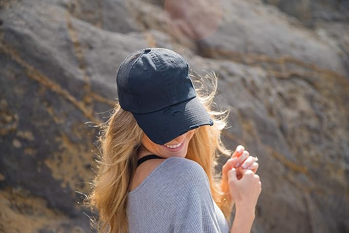 Funky Junque Trucker Hat for Women – Distressed Low Profile Western Camo Baseball Cap with Mesh, Trendy and Adjustable Fit