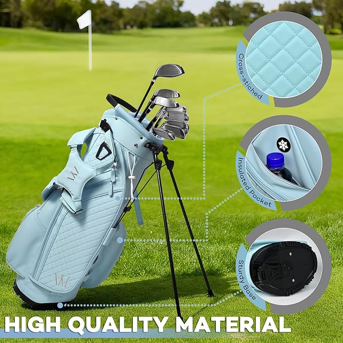 Luxury Womens Golf Bag, PU Leather Golf Stand Bag for Women/Ladies, 14-Way Full-Length Top Dividers, Ultra Lightweight, Large Pockets for Accessories