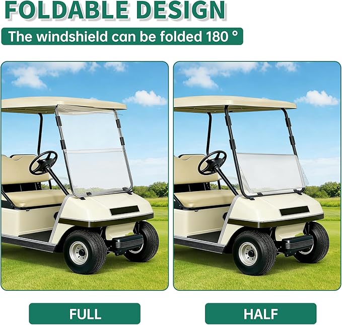 ECOTRIC Windshield Compatible with 1982-2000.5 Club Car DS Clear Fold Down Impact Resistant Golf Cart DS Model Approximate dimensions 39.25"W X 36.75"H