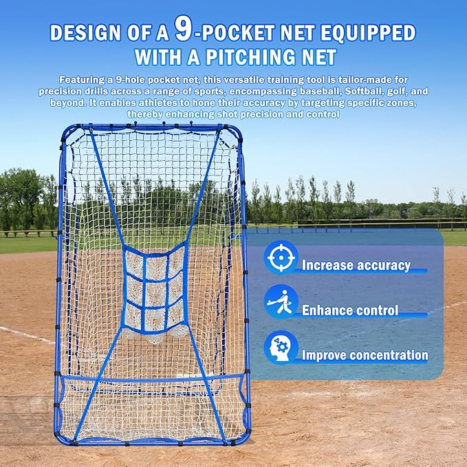 Volleyball Baseball Rebounder Net, Softball Rebounder Pitchback Net Quick Adjustments, Quick Adjustments Lacrosse Bounce Back Practice Equipment, Ideal for Outdoor Indoor and Backyard Training