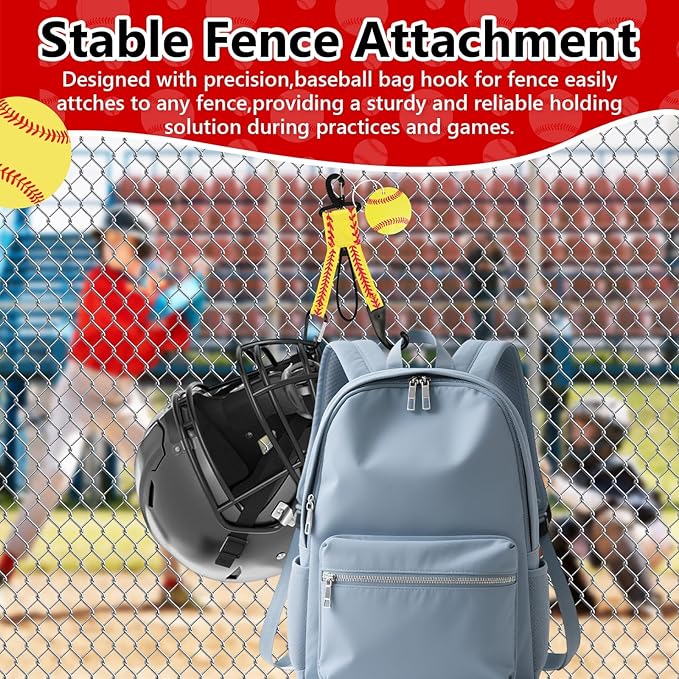 Eyourlife Dugout Organizer Fence Hooks Baseball Softball Gift for Bag Backpack Glove Helmet Drinking Bottle Hanging with Name Luggage Tags Charms Team Gifts for Coach Mom (2set yellow softball)