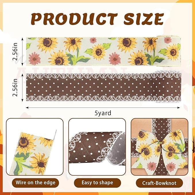 2 Rolls Fall Flowers Craft Ribbons - Image 2