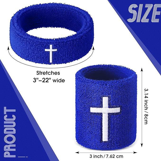 Soulchen 4 pcs Cross Bicep Bands Wrist Bands Christian Arm Sweat Wristbands Absorbent Armband for Men Women Football Baseball Players Sports Activities Supplies