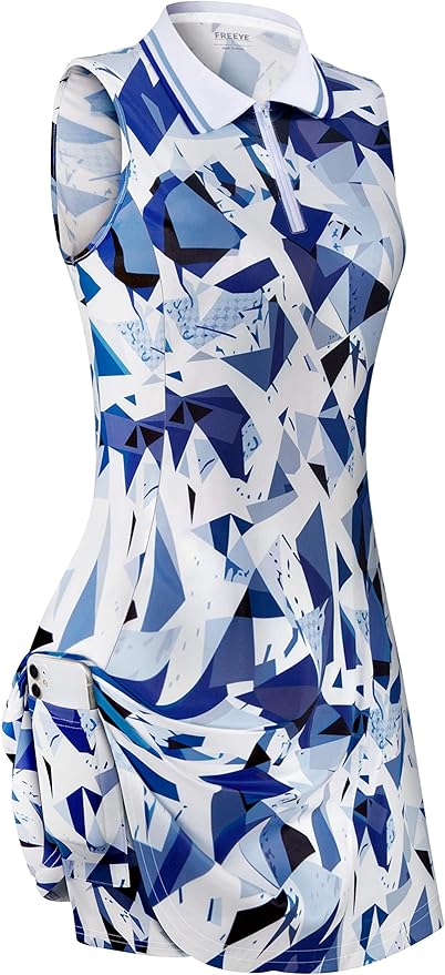 Womens Sleeveless Golf Tennis Dresses with Inner Shorts＆Pockets for Workout Exercise