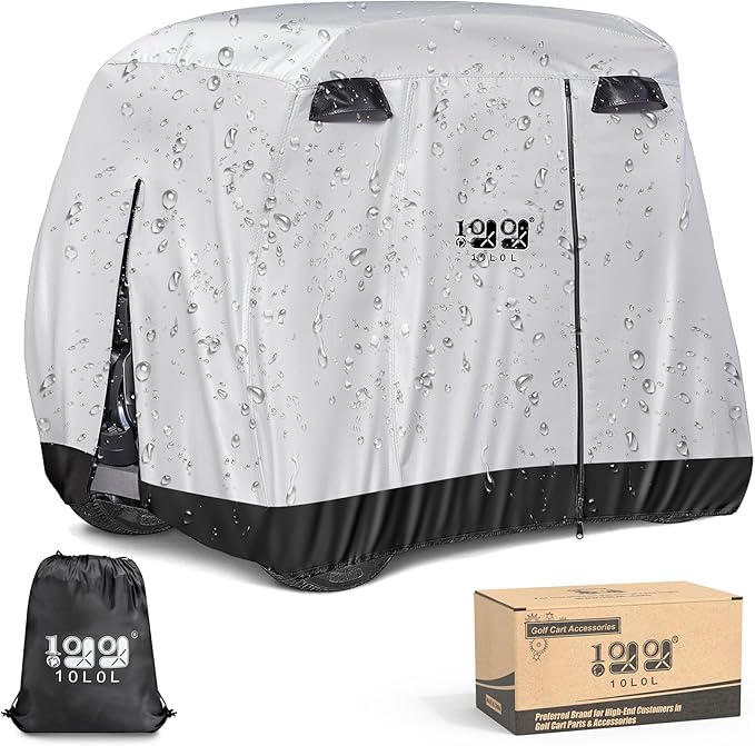 10L0L Universal Golf Cart Covers for Yamaha, Club Car, EZGO, Waterproof 2/4 Passenger Heavy Duty Golf Cart Rain Covers with 3 Zipper Doors Extended Roof for Outdoor All-Weather Protection