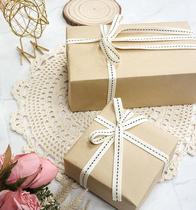 CT CRAFT LLC Ivory Cotton Black Stitched Ribbon 3/8" x 10 Yards - Image 5