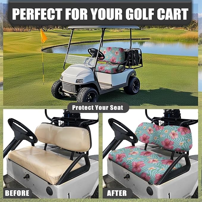 Suobstales Golf Cart Front and Rear Seat Cover Set for EZGO TXT RXV & Club Car DS 2 Passenger, Washable Bench Seat Covers Kit