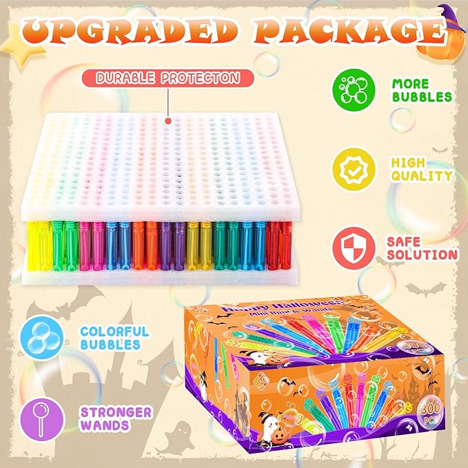 300 Piece Halloween Party Favor Bubbles, Halloween Bubble Wands Bulk - Image 2