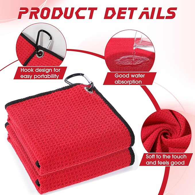 Batiyeer Golf Towel Bulk for Golf Bags 16'' x 16'' Microfiber Fabric Towel with Clip Waffle Pattern, Fitness, Camping, Hiking, Yoga