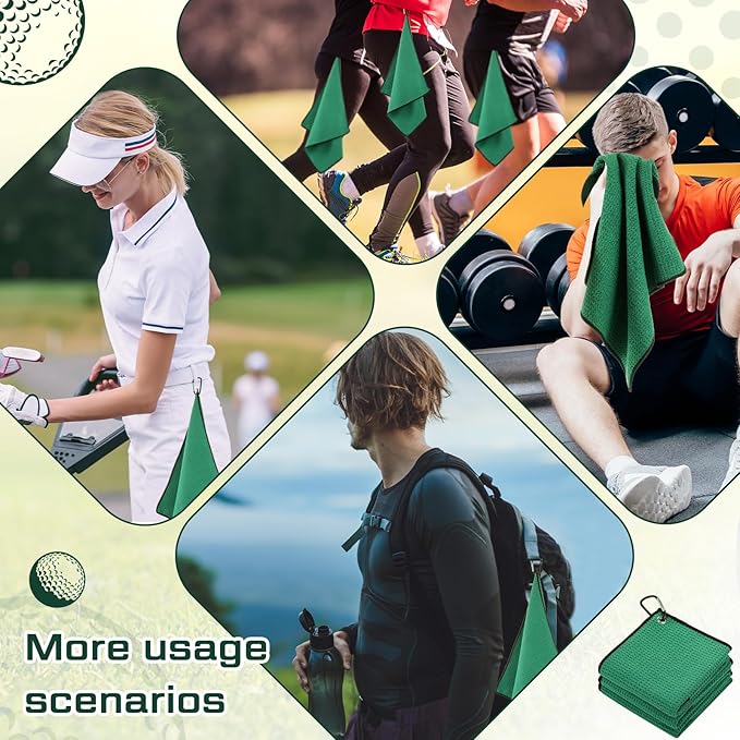 Batiyeer Golf Towel Bulk for Golf Bags 16'' x 16'' Microfiber Fabric Towel with Clip Waffle Pattern, Fitness, Camping, Hiking, Yoga