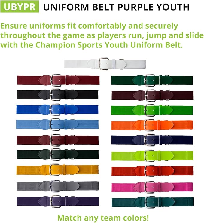 Champion Sports Baseball & Softball Belt – Stretch Fit Uniform Belt for Youth & Adult Players, Multiple Colors