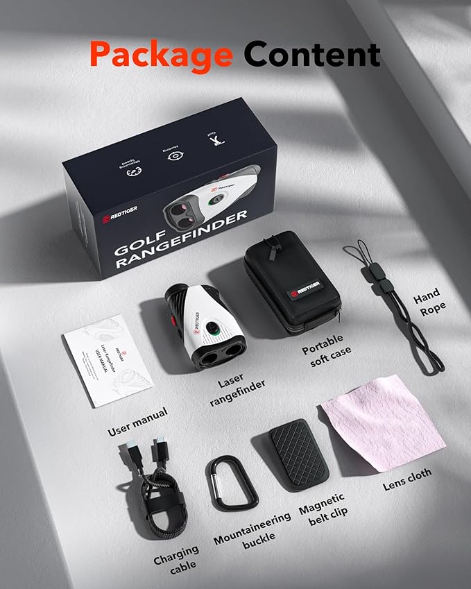 REDTIGER Golf Rangefinder with Slope Switch, 1200 Yards Range Finder Golfing, 7X Magnification, Flag Pole Locking Vibration, Rechargeable Range Finders with Magnet Stripe, GolfVue Series 1