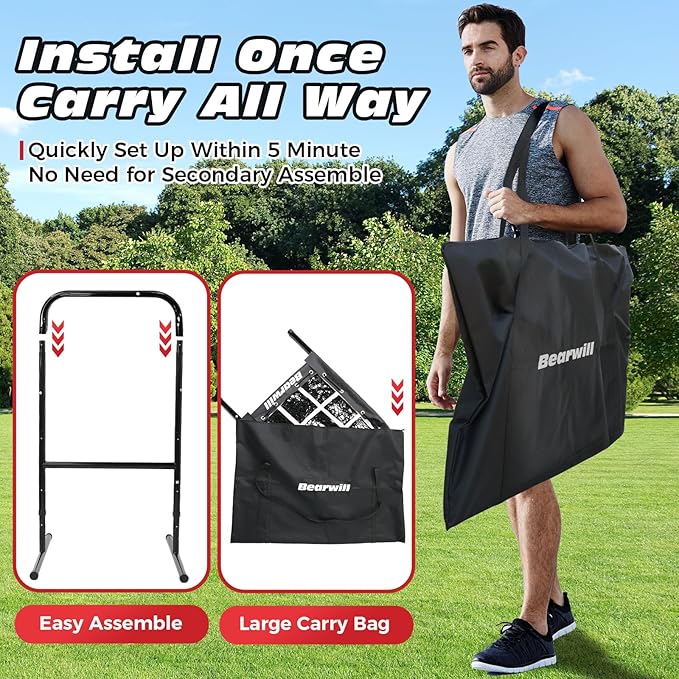 Bearwill Pitching Net, 9 Hole Pitching Net with Strike Zone, Baseball Softball Pitching Target with Adjustable Height, Baseball Pitcher Throwing Practice Training Equipment for All Skill Levels