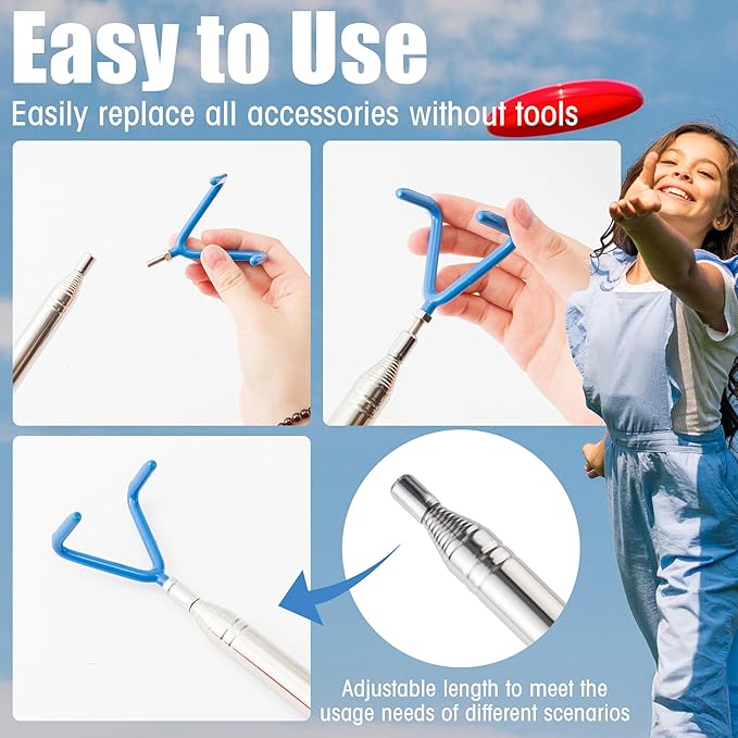 Disc Golf Retriever Pole with Hook - 10 Ft Extendable Disc Golf Pole Durable Stainless Steel Frame Accessories to Retrieve Grabber Tool in Water, Trees, Bushes