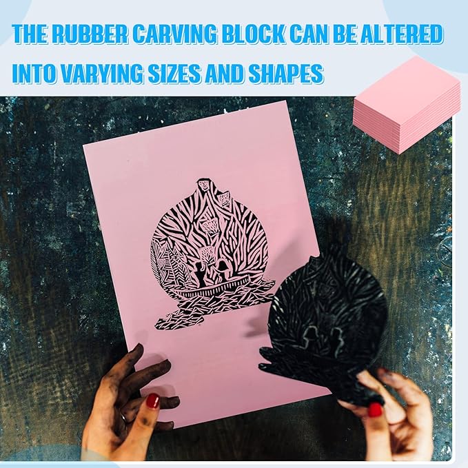10 Pcs 4" x6“ Pink Rubber Art Soft Linoleum Carving Block, Rubber Crafts - Image 5