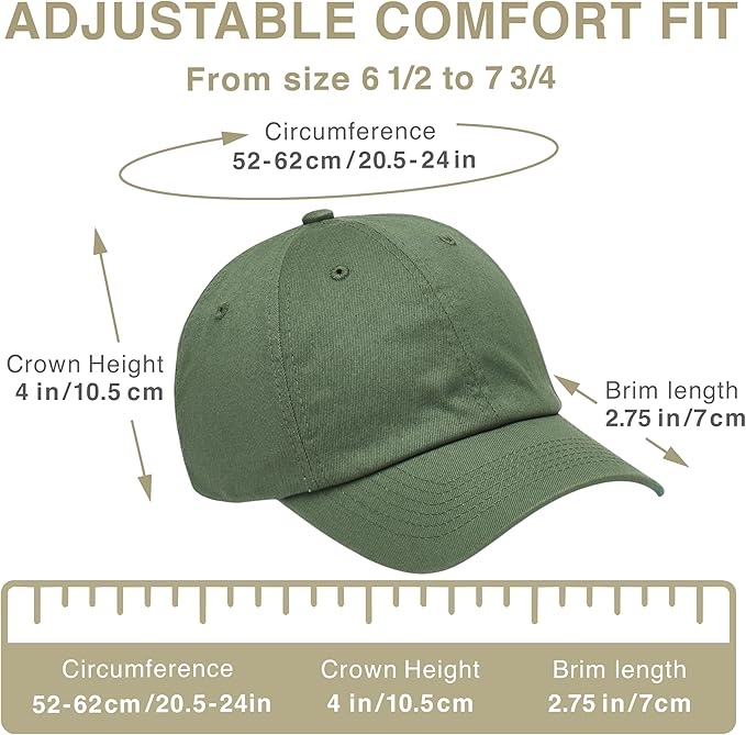 Classic Dad Hat Cotton, Low-Profile Plain Baseball Cap, Adjustable, Breathable and Packable