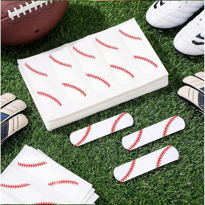 Geiserailie 120 Pieces Baseball Bandages Fabric Adhesive Finger Bandages Waterproof Flexible Travel First Aid Supplies for Baseball Team Boys Girls Fans Party Supplies