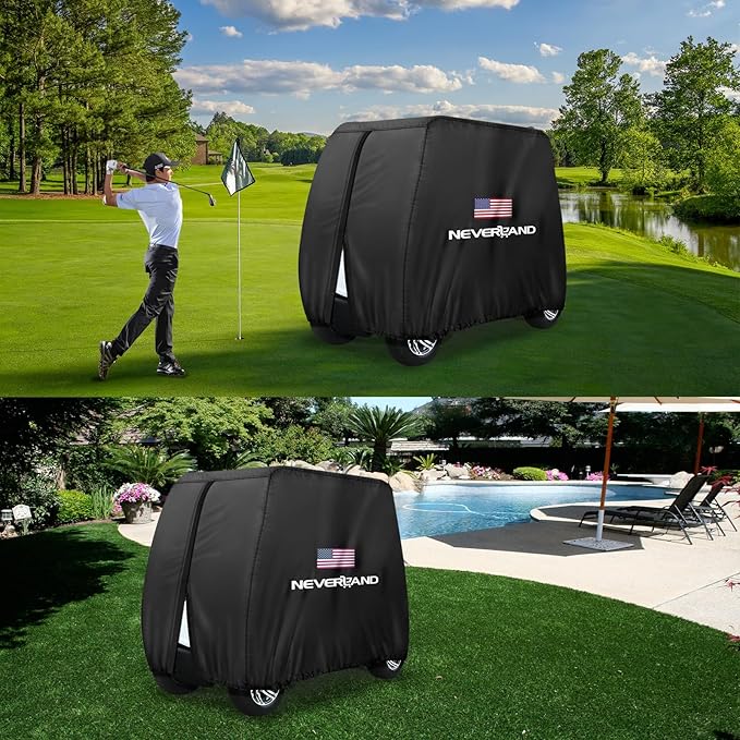 NEVERLAND Golf Cart Cover 4 Passenger - 420D Waterproof Golf Cart Covers Extended Roof Compatible with EZ GO Club Car Yamaha Golf Carts, Outdoor Dustproof 4 Seat Club Car Cover (Up to 112 Inch)