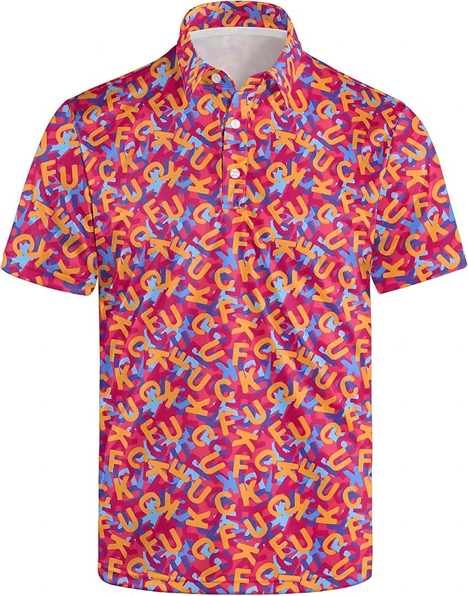 Golf Polo Shirts for Men Funny Print Short Sleeve Golf Shirts Performance Golf Polos