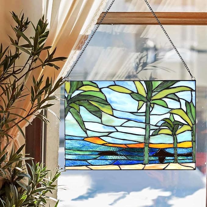 PA0006 Stained Glass Window Panel-14 Wx9.5 H Window Suncatcher Tiffany Style - Image 3