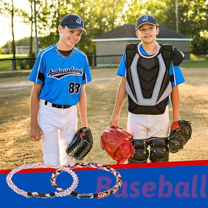 Junkin Baseball Necklaces Three Braided Rope Titanium Necklace for Fans Team Gifts Boys Men Player Softball Sports