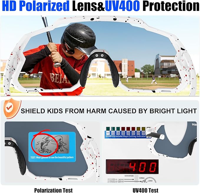 X-TIGER Kids Sunglasses Polarized Youth Baseball Sunglasses for 8-14 boys girls UV400 Sports Softball Cycling Glasses
