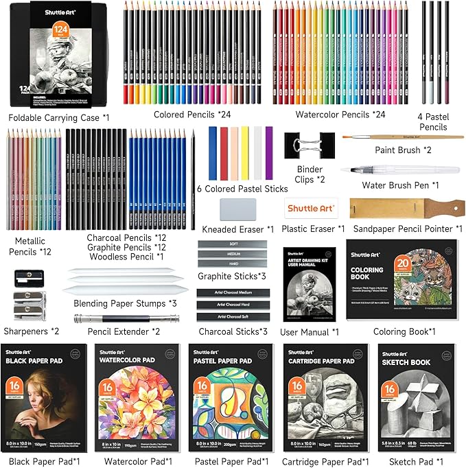 Shuttle Art 124 PCS Drawing Kit, Professional Drawing Supplies - Image 2