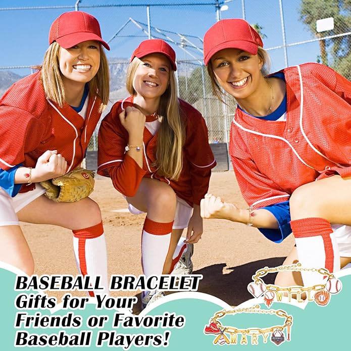Kigeli 394 Pcs Sports Bracelets for Women DIY Game Bracelets kit Softball Baseball Football Jewelry Crafts Adjustable Gold Letter Charms Keychain for Team Sport Lovers Gifts