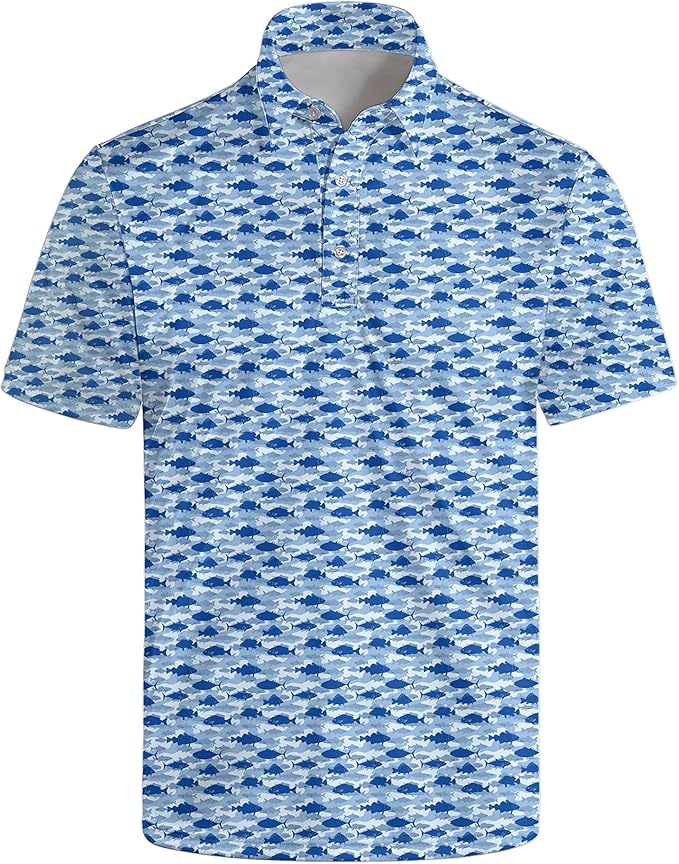 Golf Polo Shirts for Men Funny Print Short Sleeve Golf Shirts Performance Golf Polos