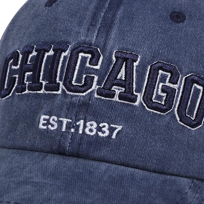 Chicago Hat for Men Women 3D Embroidery Vintage City Dad Hats Baseball Cap