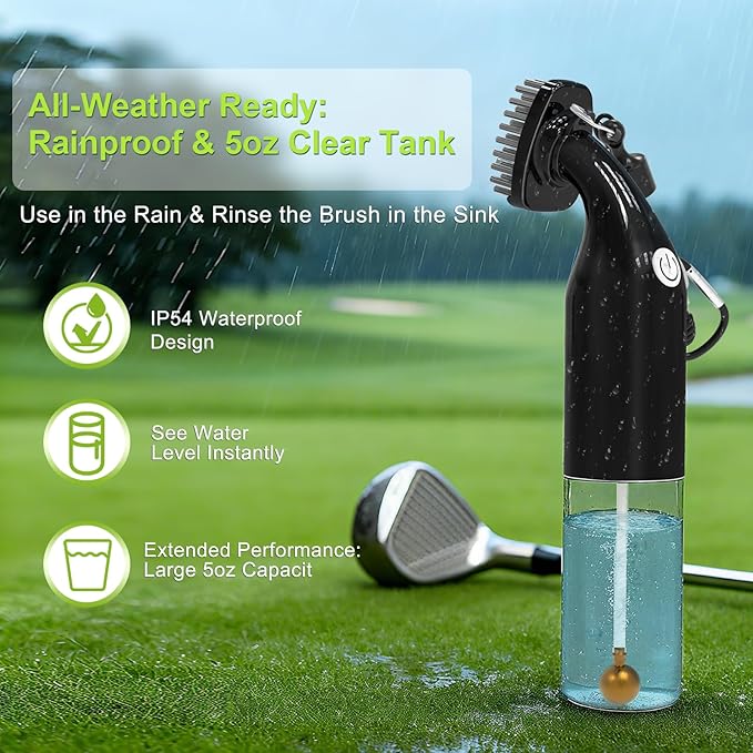 Electric Golf Club Cleaner Brush: AA Battery Powered for Effortless Cleaning - Golf Club Brush for Golf Accessories - Holds 5oz Water - Magnetic Clip - Golf Gifts for Golfer Men