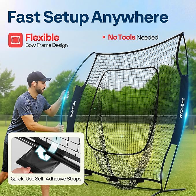 VIVOHOME Baseball Softball Batting Net - 7x7 Ft Baseball Backstop, Softball Practice Net for Hitting, Pitching, Throwing with Batting Tee and Carry Bag