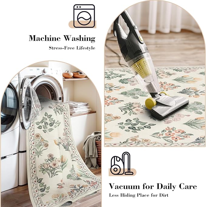Wonnitar Floral Washable 8X10 Area Rugs, Soft Large Rugs - Image 5