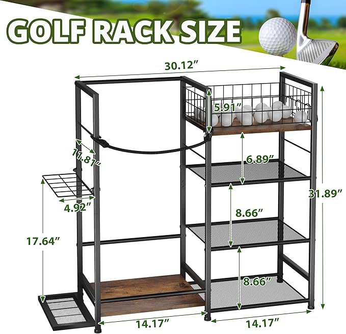 Golf Bag Organizer for Golf Accessories for Men, Golf Bag Stand with Extra Storage Rack for Clubs, Golf Bag Holder for Golf Storage Fits 1 Bag, Garage, Home or Club Use, Golf Gifts for Dad