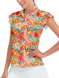 Soneven Womens Petal Sleeve Golf Shirts Moisture Wicking Lady Golf Apparel Print Tennis Sport T Shirt