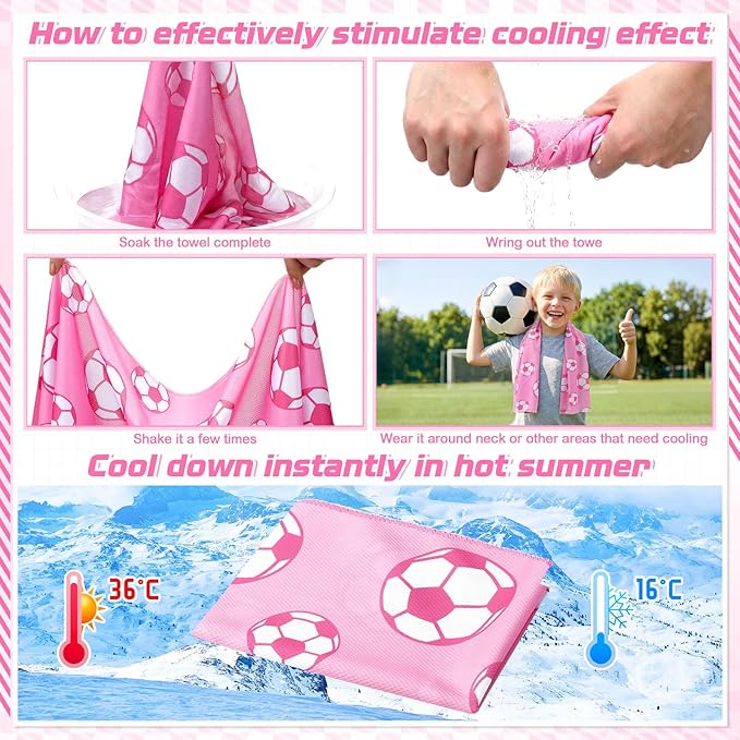 FuWeave 12 Pcs Sports Cooling Towels Baseball Basketball Softball Breathable Soccer Football Volleyball Microfiber Ice Towel Fast Drying for Party Favors Team Gift (Soccer 2,30 x 9 Inch)