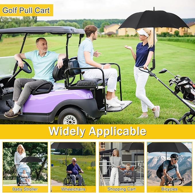 Heavy-Duty Golf Push Cart Umbrella Holder Aluminum Base 180° Adjustable for Stroller Bike Wheelchair Bicycle Mobility Scooter Beach Chair Universal Windproof Umbrella Mount