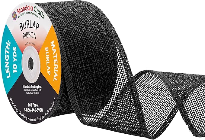 Mandala Crafts Black Burlap Ribbon 2 Inches Wide Jute Ribbons by MandalaCrafts