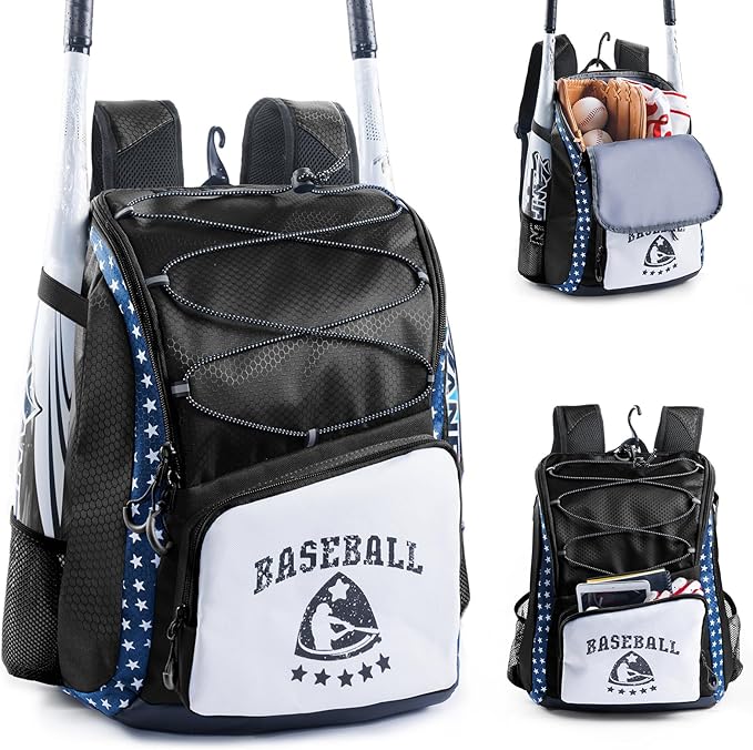 Baseball Bag for Youth & Adult with 4 Bat Sleeves - Softball Bat Bag with Shoe Compartment - Baseball Backpack for T-Ball, Softball Equipment, Baseball Gear, Baseball Bags for Boys 8-12