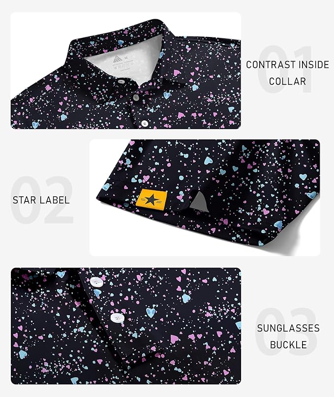 ZITY 5 Pack Mens Golf Shirt Short Sleeve UPF 50+ Moisture Wicking Performance Print Patterns Casual Golf Polo Shirts for Men