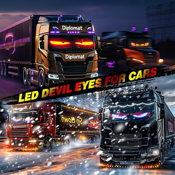 1 Piece 52x7.6in Extra-Large Devil Eyes Light for Truck Windshield, Flex LED Display for Car Eyes, Programmable Soft Screen Dynamic Car Eyes Easter St. Patrick's Day Shamrock Bunny Decor
