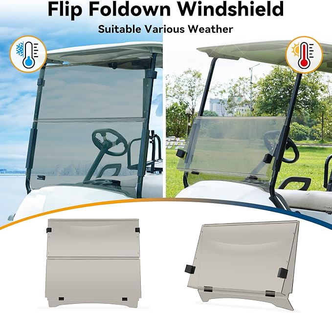 Golf Cart 5MM Thicken Tinted Windshield for Yamaha G29/Drive 2007-2016, Acrylic Fold Down Windscreen, Anti-UV, Impact Resistant and Shatterproof