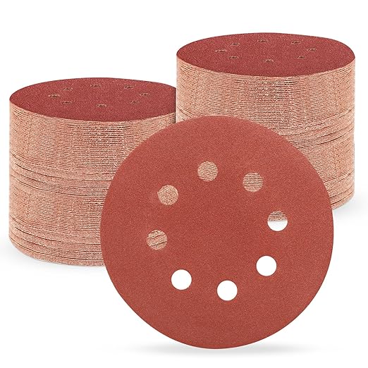 5 Inch 8 Hole Sanding Discs, Round Aluminum Oxide Sand Paper Discs by Huopueit